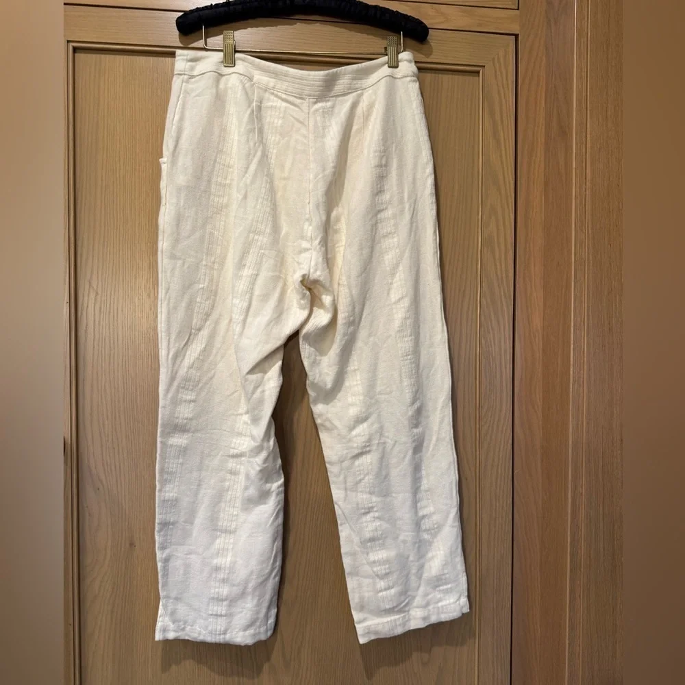 Free People Button Fly Cropped Cotton/Linen Pant Slit Ankle Detail / Medium